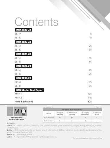 IMO Class-1 Olympiad 10 Previous Years Papers (2023-2019 Set A & B) Mathematics with Mock Test Papers - Sample OMR Sheet with Chapterwise Analysis | SOF Olympiad Books For 2024-25 Exam [Paperback]