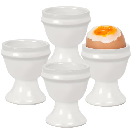 Image of INGOFIN Ceramic Egg Cups Set of 4, Egg Holders for Soft Boiled Eggs | White Porcelain Egg Holders for Soft and Hard Boiled Eggs, for Breakfast, Cafe Decor, Restaurant and Kitchen Use