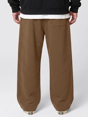 JMIERR Men's Fleece Lined Sweatpants Baggy Wide Leg Joggers Athletic Casual Lounge Pants with Zipper Pockets, 3XL, Brown — view 5