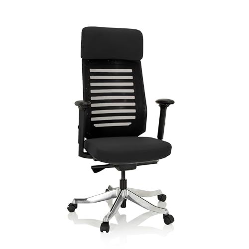 hjh OFFICE 640220 Schreibtischstuhl ASGON Stoff Schwarz Bürostuhl ergonomisch mit Netzrücken, Sitztiefe verstellbar