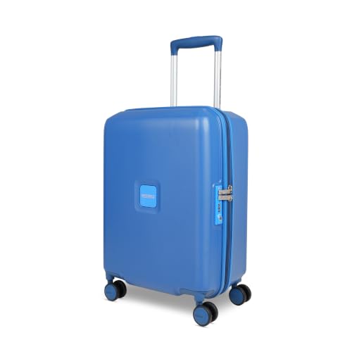 Image of American Tourister Zenrix | Cabin Trolley Bag (55 cm) | 360 8 Wheel Travel Luggage | Hard Case Polycarbonate Suitcase | Recessed TSA Lock | Deep Blue & Light Blue