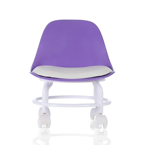 Image of QTM Acrylic 360 Rotatable Chair | Mini Swivel Chair | High Resilience | Durable Backrest | Smart Wheels | Ideal for Adults & Kids (Purple)