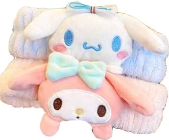 Kawaii Soft Plush Cute Head Band for Women, Soft Makeup Bands, Headbands for Washing face, Spa, Stretchy Head wraps for Girls - Blue and Pink Blue,Pink,Purple