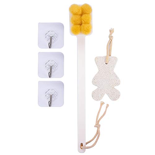 Shower Brush, Bath Scrubber, Back Brushes with Comfy Bristles & Long Handle for Gentle Exfoliation Body Cleaning Improve Skin's Health Wet or Dry Brushing (White and Green) (white)