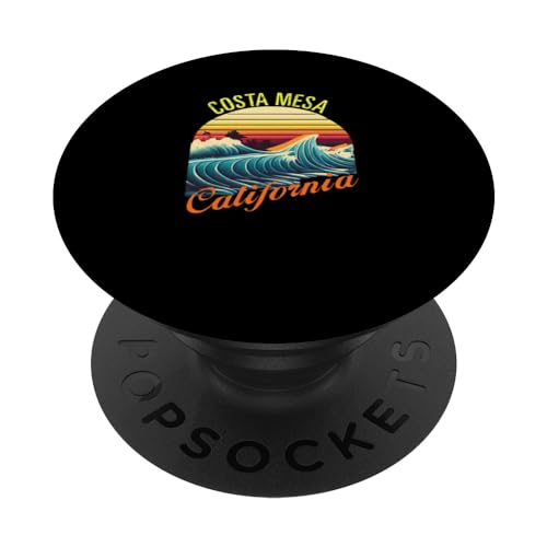 Costa Mesa Retro Surf Apparel & Beachwear, Costa Mesa PopSockets Swappable PopGrip, Black