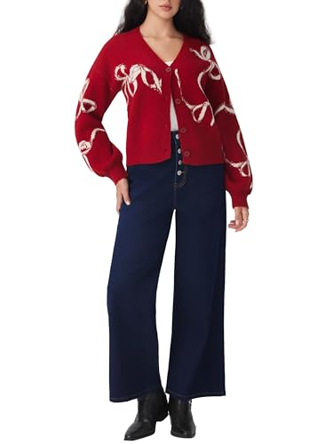 CIDER Cardigan Sweaters for Women Bow Cardigan Long Sleeve V Neck Open Front Button Knit Sweater Trendy Fall Outfits2