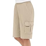 Collections Etc Women's Elastic Waist Cargo Pocket Short, Khaki, Large