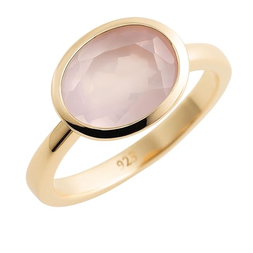 Bague Quartz Rose Facetté Ovale - Argent Sterling 925 Plaqué Or - Bijou Féminin et Intemporel - Cadeau Poétique et Romantique pour Femme (US Size 7 /...