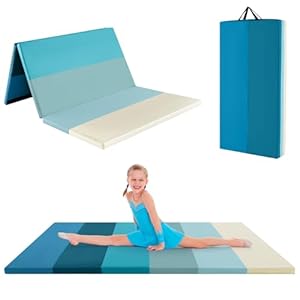 COSTWAY Turnmatte klappbar, 180 x 120cm Weichbodenmatte, Gymnastikmatte 5 fach faltbar aus PU mit Tragegriff, Sportmatte Fitnessmatte zuhause für Kinder Erwachsene (Blau)