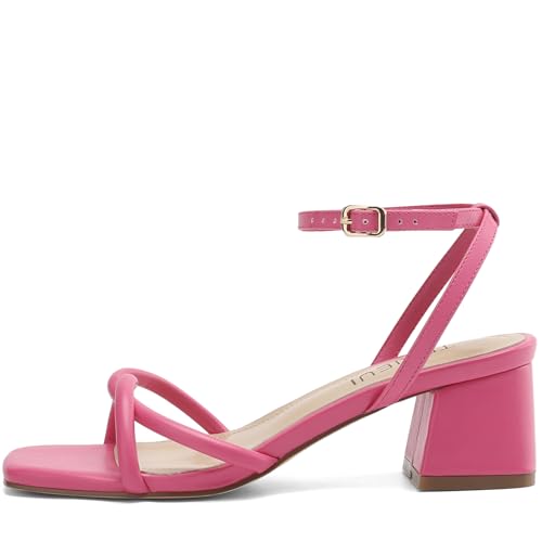 Image of TEAIEUI Chunky Heels for Women, Square Open Toe Heeled Sandals, Strappy Ankle Strap Shoes for Dress, Party, Prom, Block Low Heel 2 inch
