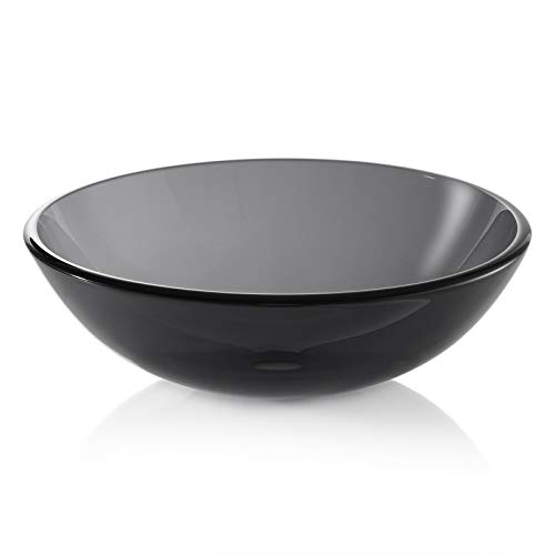 Miligore Modern Glass Vessel Sink - Above Counter Bathroom Vanity Basin Bowl - Gray - Thumbnail 4