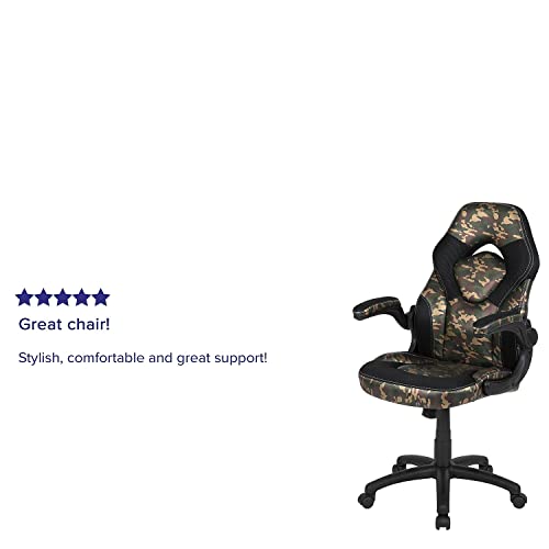 Flash Furniture X10 Gaming Chair Racing Office Ergonomic Computer PC Adjustable Swivel Chair with Flip-Up Arms, Camouflage/Black LeatherSoft