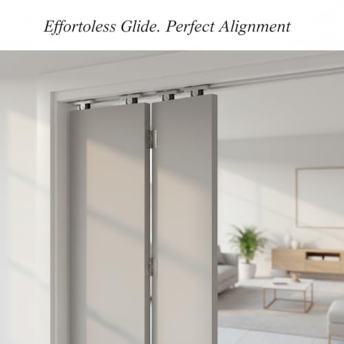 Kit de herrajes para puertas de clóset bi-partidas de aleación de aluminio con riel y ruedas, montaje superior, acabado plateado miniatura 3