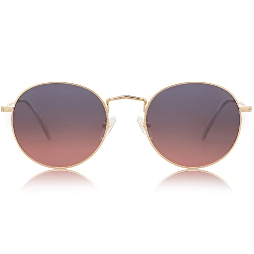 Image of SOJOS Small Round Polarized Sunglasses for Women Men Classic Vintage Shades | Lightweight Stainless Steel Frame UV400 Sun Protection Adjustable Nose Pads SJ1014