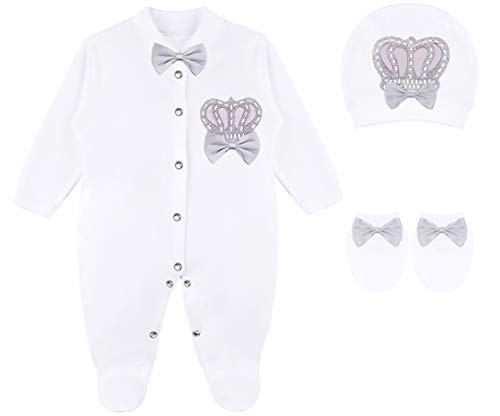 Lilax Baby Boy Newborn Crown Jewels Layette 3 Piece Gift Set 0-3 Months Grey