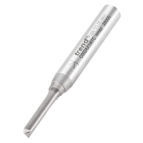 Trend CraftPro Straight Two Flute Router Cutter, 1/4 Inch Shank, 4mm Cut Diameter & 16mm Cut Length, Tungsten Carbide Tipped, C002AX1/4TC