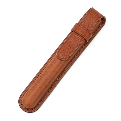 CRAZYSMITH Handmade Genuine Leather Fountain Pen Case Single Pen Protective Cover Organizer Pouch Sleeve Graduation Gifts - Brown