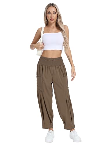 Women's Palazzo Pants, Summer Casual High Waist Loose Cargo Loung Harem Boho Pants with Pockets for Beach Travel2