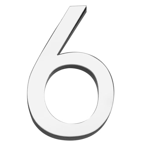 QUARKZMAN 3 Pouces Numéros de Maison 3D Acrylique Numéro Miroir Autocollants Muraux Auto-Adhésifs décoratif à La Maison Signe Art Autocollant Décalcomanie Pour Bricolage Argent Numéro 6