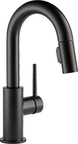 Delta Faucet Trinsic Matte Black Bar Faucet with Pull Down Sprayer, Black Bar Sink Faucet Single Hole, Wet Bar Faucets Single Hole, Prep Sink Faucet, Black Kitchen Faucet, Matte Black 9959-BL-DST