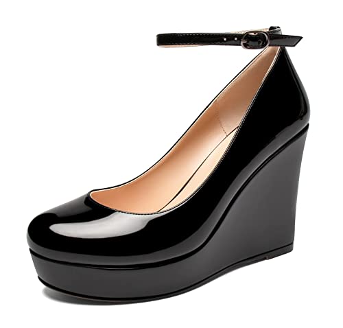 Soireelady Women's Platform Wedges Ankle Strip Heel Pumps Platform High Heel Wedge Pump Shoes2