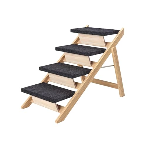 Jopsavm 木製ペット階段、犬用スロープ、折りたたみ式、猫と犬用の多目的ペットスロープ、耐久性のある犬用スロープ (4層,ナチュラル)