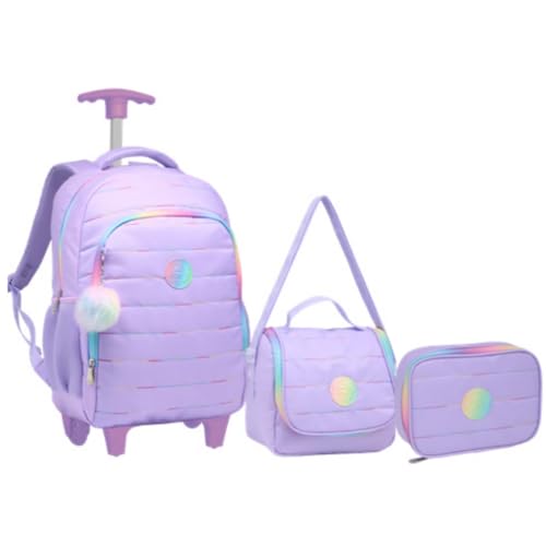 Kit Mochila 18” Escolar Juvenil Estampa Liso Com 2 Rodas Feminino Com Lancheira Térmica E Estojo (LILÁS)