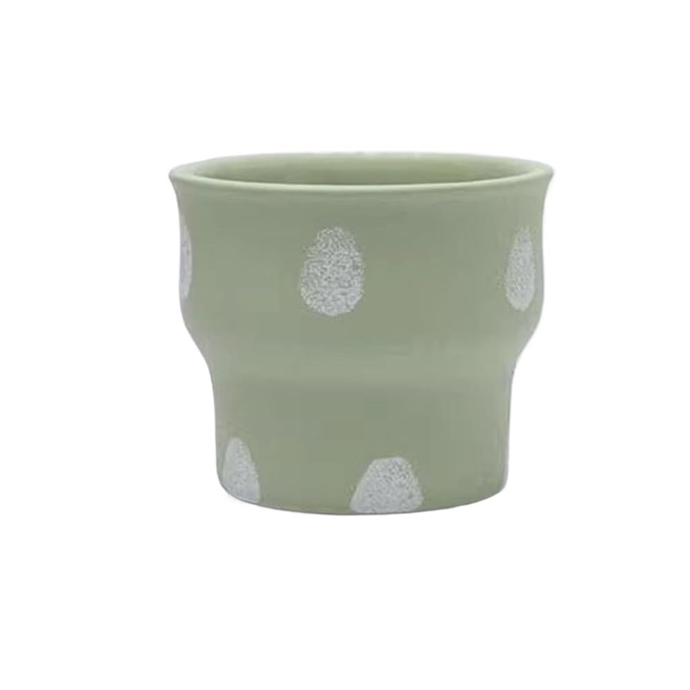 LIBANGRONG-888 Plant Pots Round Cement Plant Pot, Green Background White Dots Flower, with Drainage Hole, for Balcony Bedroom Living Room Flower Planter Pot