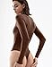 PUMIEY Long Sleeve Bodysuit For Women Sexy Crew Neck Tops Brown Body Suits Womens Fashion Bodysuits Tiramisu Large