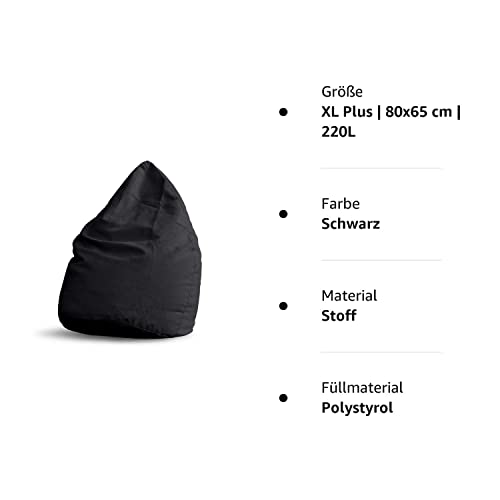 Lumaland Luxury XL PLUS Sitzsack stylischer Beanbag 220L Füllung mit extra starken Nähten verschiedene Farben Schwarz - 9