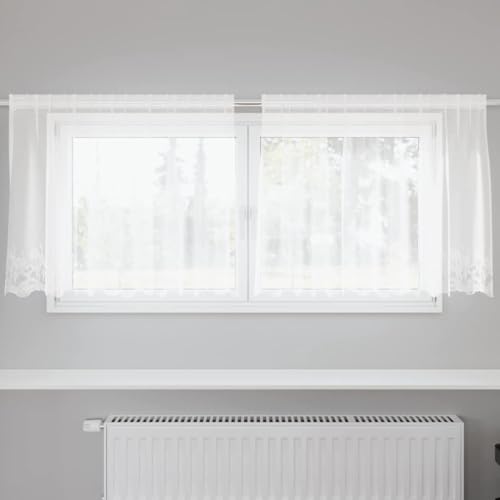 Frdhee Cortinas, cortinas, cortinas, cortinas de encaje con cortinas, color blanco, 200 x 100 cm, poliéster para habitaciones de invitados, comedor, apartamento, fácil montaje