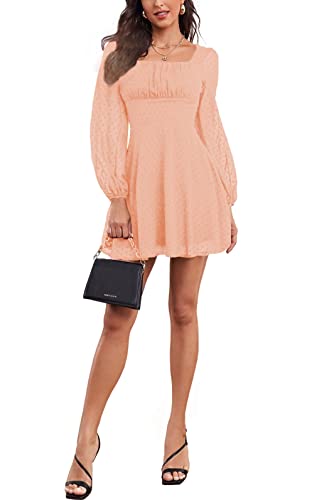 Image of LYANER Women's Polka Dots Square Neck A line Long Sleeve Swiss Dots Mini Dress