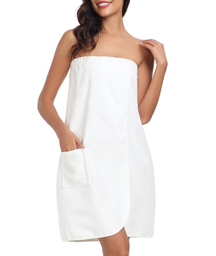 Lovasy Accappatoio Donna Morbido con Bottoni Regolabili, Asciugamano Avvolgente per Doccia e Bagno, Kilt da Sauna con Tasca