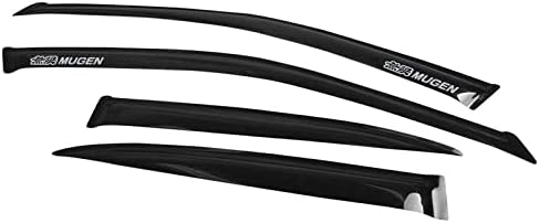 Window Visor Rain Guard Shade Compatible with 01-05 Civic Sedan, Side Window Vent Deflector, Dark Smoke Tinted, JDM Tape On Style, Silver Mug Sticker, 01 02 03 04 05