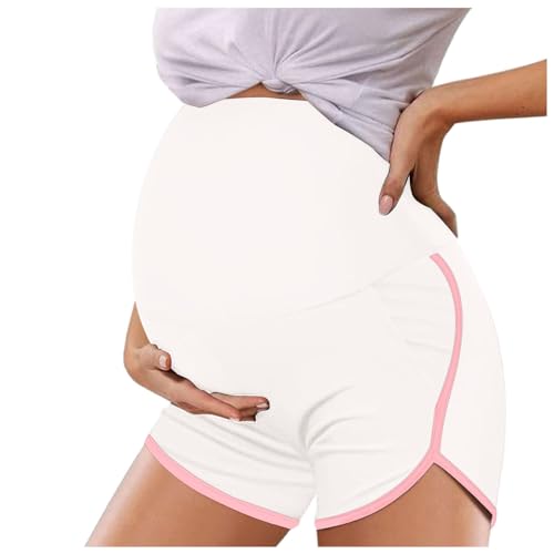 Maternity Shorts Over The Belly with Pockets Pregnancy Shorts Before During After Pregnancy 3X Womens Pants (White, M)