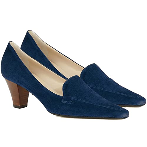 Image of LEHOOR Women Vintage Chunky Block Heel Pumps Shoes Square Pointed Toe Slip On Formal Office Work Business Loafers Shoes Suede Snakeskin Cone Heel Oxford Shoe Ladies Professional Chic Fall 4-11 M US