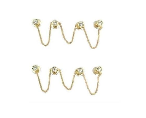 pmw ChainlinkKurta Decorative Kurta Buttons Cufflinks With Chain Brass Plated Pack of 2 For Men and Women Gold-picture-5