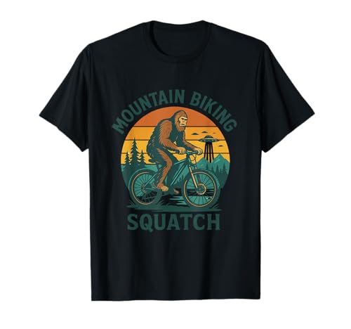 Mountainbiking Squatch Retro Sonnenuntergang T-Shirt