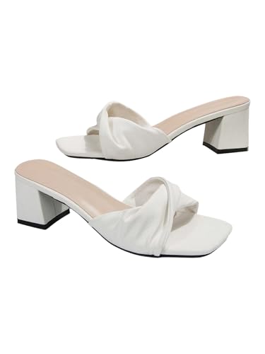 SHENHE Women's Square Open Toe Heeled Sandals Chunky Block Twisted Slip on Dressy Heel Mules