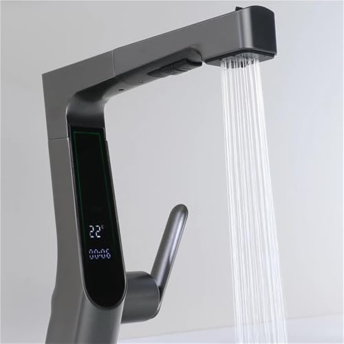 Grifo de lavabo monomando gris pistola con diseño extensible 7