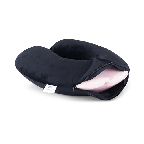 Image of Memoir Memory Foam U-Neck Travel Pillow - Black | Neck Support for Aeroplane, Car, Train, Bus | Soft Velvet Cover | Durable & Skin-Friendly - for Men & Women