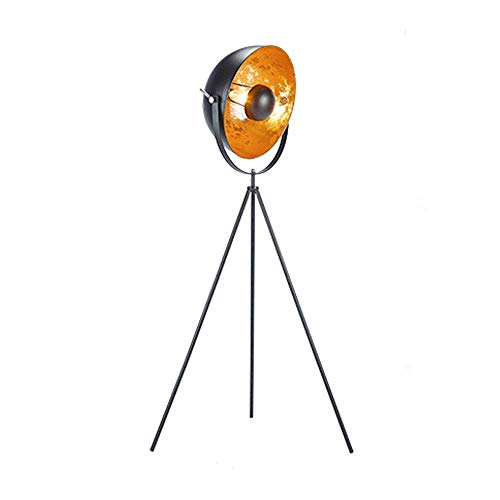 Kücheks lampadaire tripode Tripod Vintage Lampadaire en Or Noir, Oslash; Abat-Jour 40 cm et Max. 40W, pour Salon, Chambre à Coucher, Noir