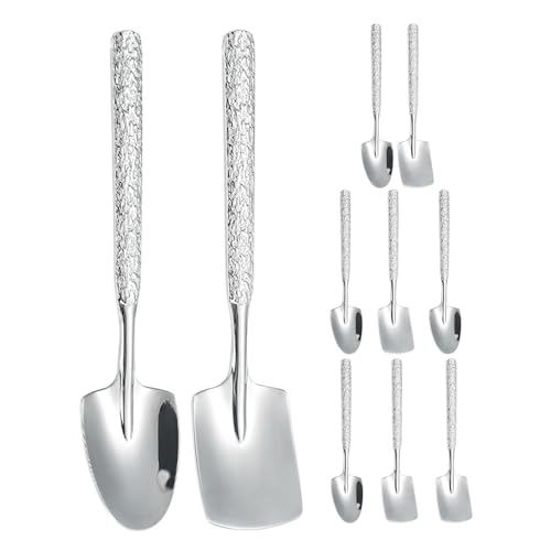 HEMOTON Cucharas de Acero Inoxidable Cucharas Cuadradas Juego de 10 Diseño Martillado Elegante Multifuncionales para Helado y Postres para Cenas Modernas