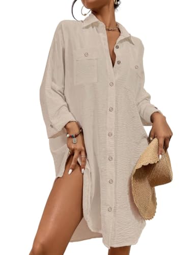 Bsubseach Womens Modern Swimsuit Cover Up Blouse Button Down Shirt Dresses...