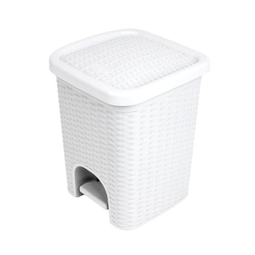 Image of Superio 2-Pack Mini 6L Step Pedal Trash Can - Wicker Design, Hidden Mechanism, Durable Plastic, Ideal for Desktop, Countertop, Pet Waste /Dog Poop- White