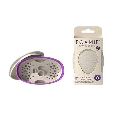 Foamie Caja de Viaje sostenible Beige y Morado Travel Buddy - Jabonera de Viaje o para el baño - Jabonera de baño ecológica para su champu solidos - Vegano x1