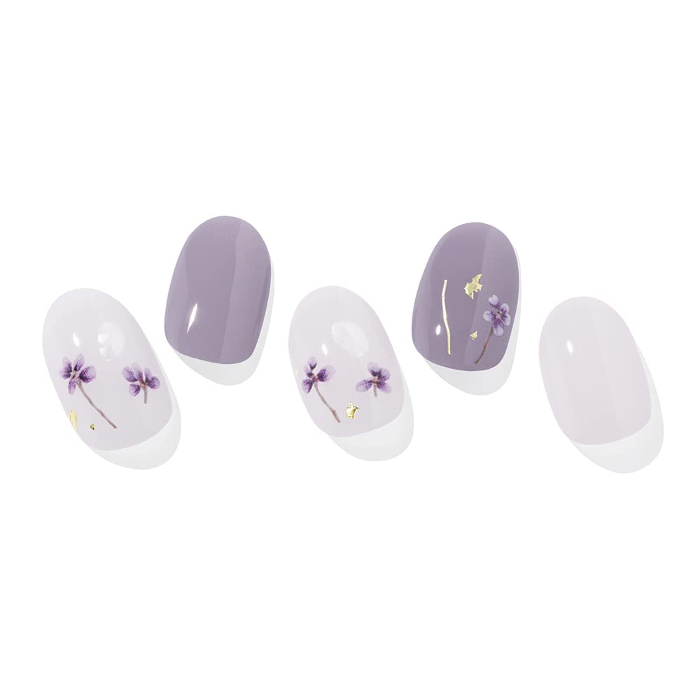 ohora Semi Cured Gel Nail Strips (N Dancing Flower) - White Works with Any UV/LED Lamps, Salon-Quality, Long Lasting, Easy to Apply & Remove - Includes 2 Prep Pads, Nail File & Wooden Stick