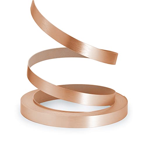 Image of PVC Edge Banding, 3 /4 inch x 50ft Non Glued Flexible Durable Real Brushed Aluminum Rose Gold Veneer Edge Trim for DIY Table Cabinet Furniture Decorative Trim