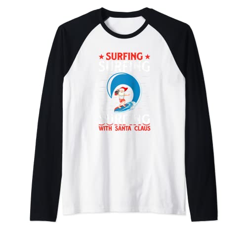 Surfing Surfing Surf With Santa Claus Camiseta Manga Raglan