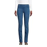 Lands' End Womens Starfish HR PO Knit Denim Straight Jeans Medium Sea Blue Regular Large
